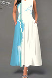Boho Long Dresses Women Elegant Sleeveless Casual Floral Print Beach Party Maxi