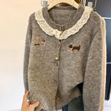 Neckpeek Tat-Stip-Up T-Shirt Coat Women's Autumn And Winter New Gentle Wind Cartoon Puppy Embroidered Long-Sleeved