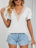 Elegant Hollow Out Blouse Fashion Summer Women Petal Short Sleeve Tops Women's Shirts 2023 Ladies Blouse Clothes