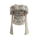 Shot Hair Collar Print Shoulder Horn Long-Sleeved T-Shirt Repair Short Picties Shoulder Grinding Top