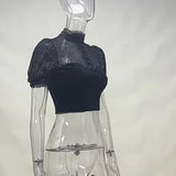 Dark Summer New Trend Sexy Slim Lace Perspective Spider Web Design Blouse
