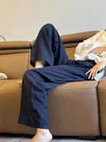 Class Recommendation!High-End Rain-Dew Linen Ready-On-Wear~ Tibetan Blue Casual Trousers Women's Soft Skin Straight