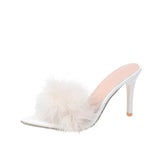 Large-Size Tips High-Heesed Slippers Female Fine And Fashion Hairy Toe Fashion Cool Drag High