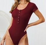 Zingj Spring And Summer Round Neck Short Sleeve Deep V Sexy Slim Bag Hip Button Solid Color Bottom
