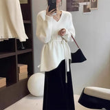 Goods V-Neck Belt Long Sheep Velvet Women Autumn And Winter Loose Knitted Wool Inside The Bottom