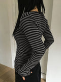 Fashion Stripes Bumpy Round Collar Foundation Long-Sleeved Hottie Slimming Short