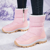 Snow Boots Women With Velvet Thick Cotton Shoes 2025 Winter New Zipper Thick-Bottomed Warm Cotton