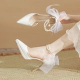 Zingj Silk And Satin Premium Sense Waterproof Platform With High Heels With A Pointed Bow