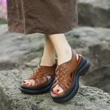 Cowhicked Woven Woven Pine Cake Thick-Soled Sandals Women's Summer New Catch Height Roman