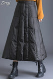 Winter Women's Duck Down Skirt High Waist Casual Long Skirt for Women Thick Warm Female Padded Black