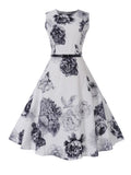 Dress Women Sleeveless Floral Print Vintage Dress Retro 50s 60s Robe Rockabilly Swing Pinup Vestidos