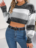 Autumn And Winter Casual Coloring Lantern Sleeves Exposed Umbilly Sweater Women's