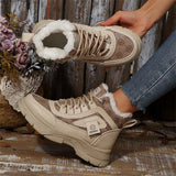 New 2025 Autumn And Winter Korean Version Of Women's Color And Velvet To Help Snow Boots Cotton Shoes To Increase Leisure And