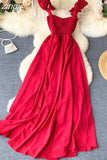 High Waist Slash Neck Women Long Dress Elegant Big Swing A-line Vestidos Verano Vintage Green/Red Party Robe For