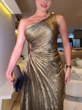 Women's Sexy Radiant Folded Oblique Shoulder Dress Sleeveless One-Shoulder Dress Women
