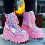 Autumn And Winter New Tape With Thick Bottom Mid-Sleet Boots Women's Taizhou Bright-Faced Low-Bush Martin