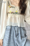 Women O-Neck Hollow Out Print Simple All-match Casual Fashion College Korean Style Ulzzang New Tops Hot Selling