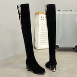 Women Over Knee Thick And Thin Boots 2025 Autumn And Winter High-Heeling Boots Showing Thin Elastic Boots Plus Velvet Women