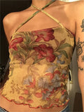 crop cami top with halter neck and floral