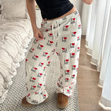 Cloth Forget Street Love Print Straight Knitted Trousers Loosely Tied With H-Hops Casual