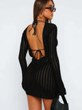 Zingj Women's New Sexy Long Sleeve Lace-Hole Sweater Dress-Outfit