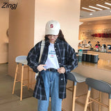 Women Classic Long Plaid Vintage Simple Student Korean Style Womens Shirts All-match Casual Soft Harajuku Fashion