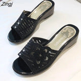 new women's slippers comfortable breathable wedge with thick bottom versatile mesh rhinestone slippers