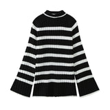 Black-And-White Striped High-Necked Pullover In