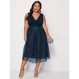 Women's Clothing Autumn Large-Size-In-Neck V-Neck Sexy Blue Body-In-Body Wave Point High-End