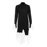 Autumn And Winter Retro Romantic Sleeves Casually Stum Irregular Splicing Splicing Color Knitted Dress