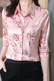 Shirt Women Floral Satin Shirts and Blouses Fashion Clothes for Women Long Sleeve Blouse Button Up Shirt Tops Women