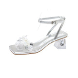 Head French Sandals Women 2025 New Fashion Water Drill With Silver Coarse-Heeled Crystal High Heels Women