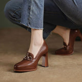 Women's Coarse Heel Waterproof Table 2025 New British Retro Casual Head Single