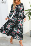 Print Long Dress Women Lantern Long Sleeve High Waist Elegant Party Dress Ladies Casual Spring Summer Beach Maxi
