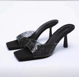 Zingj Summer New Style Slippers Female Transparent Diamond Square Head A Character High With Fashion Large Size