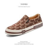 Flash-Step Autumn New Men's Shoes Korean Print Fashion Trend Men's Cloth Shoes Comfortable Breathable Board Shoes