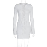 Zingj New Fall 2023 Women's Front Lace With Sexy Leaky Chest Solid Color Round Collar Long Sleeve Wrapped Hip