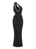 Light Luxury Heavy Industry Drill Hanging Neck Repair Open Fork Long Dress Sexy Famous Temperament Evening Dress Tight Dress
