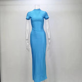Zingj Women's Wear Summer 2023 Solid Color Sexy Short Sleeve Slit Dress Women's