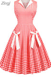 Casual Elegant Women Summer Dress Plaid Print Sleeveless Bow Midi Office Party Vintage Sundress Plus Size Robe Chic