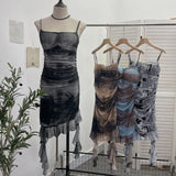 Real Shooting Sexy Sling Dress Girl Summer Babes Thin With Chest Cushion Lotion Side Ribbon Mesh Vest Dress