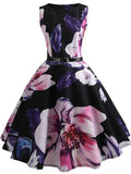 Printed Women Summer Dresses 2023 Elegant O-neck Sleeveless Tank Robe Vintage Rockabilly Dress Pinup Swing with