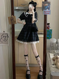 Japan Sweet Bow Jk Women Plaid Dress Chic Lace Patchwork A Line Sexy Dress Summer Preppy Style Student Puff Sleeve