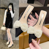Baotou Half Slippers Female Summer Outside Wear Fashion Good To Match The 2025 New Fairy Wind Bow Black