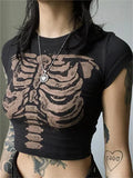 printed vintage crop top with skeleton