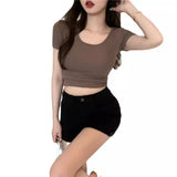 Zingj Women's Summer Ins Tide White Slim Short Crop Pure Wind Sweet Spicy Slim Short Sleeved Shirt 2024