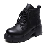 Kraft English Wind Martin Boots Women Winter New Small High-Hee Height Height Leather Boots Plus Velvet Short