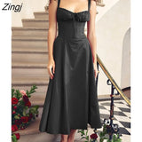Women Summer Solid Color Long Dress Sleeveless Bandage Party A-line Dress for Cocktail Nightclub