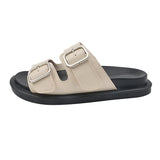 Bottom Roman Slippers Retro Fish Mouth Double Buckle With Casual Flat Beach Cool Slippers Ladies Wearing Slippers