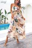 Floral Dress Women Chest Wrapping Bech Long Dress Female Sexy Strapless Elastic Waist A Line Holiday Backless